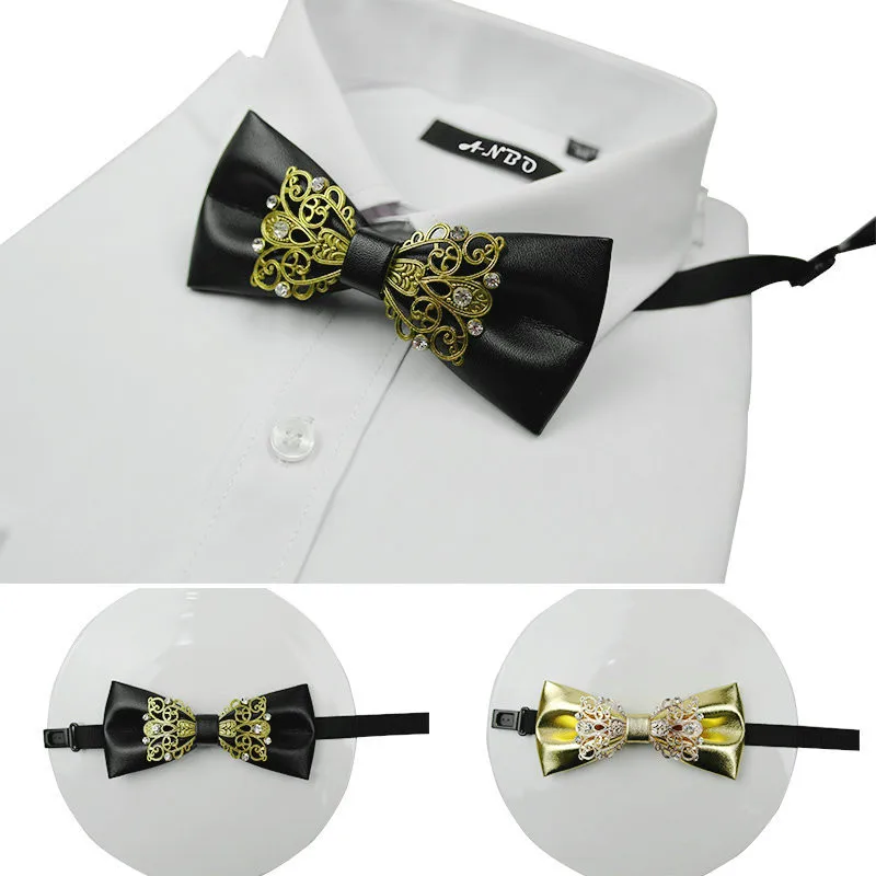 Fashion Fake Collars Hisdern Ties Rhinestone Bow Ties Leather Men ...