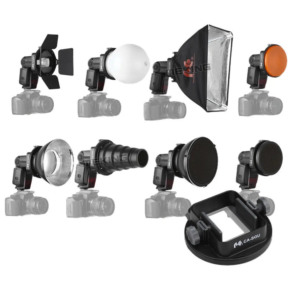 

Meking Flash Accessories Kit K9 Barndoor snoot softbox honeycomb beauty disc diffuser Universal Mount for speedlite speedlight