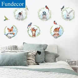 [Fundecor] Мультяшные самоклеящиеся наклейки на стену с животными для детской комнаты детская спальня детская Настенная Декор наклейки фрески