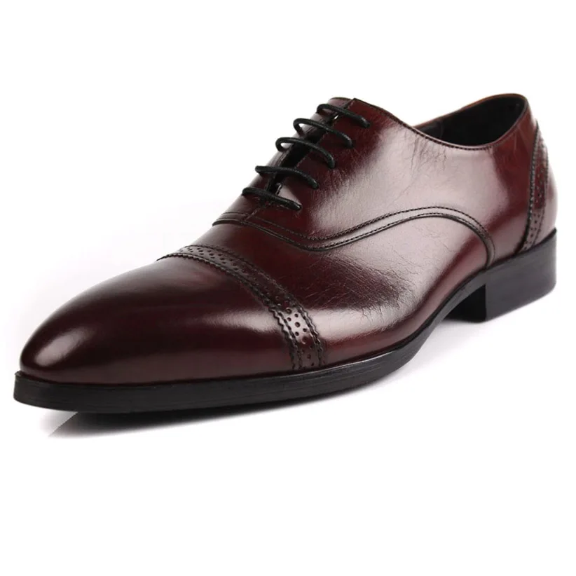 

2017 Fashion men formal leather trend pointed toe genuine leather cowhide wedding dress oxfords brogue shoes