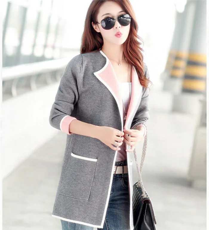 Осенний женский длинный свитер модный кардиган длинный рукав тонкий вязаный кардиган SW174 - Цвет: gray