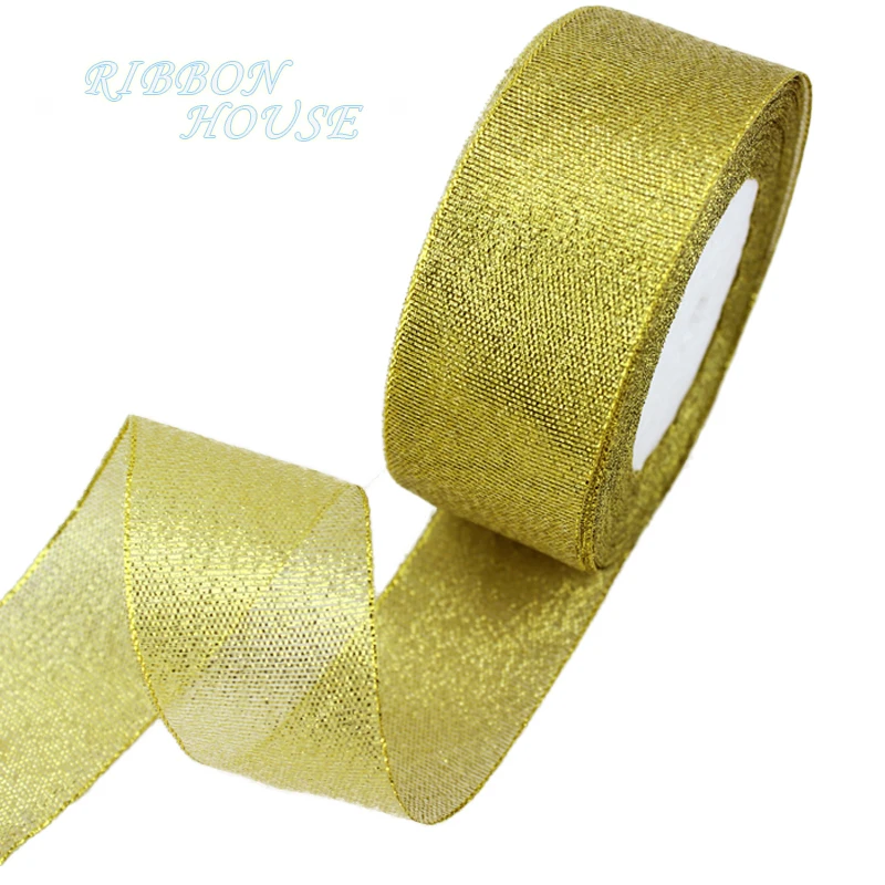 Buy (25 yards/roll) 40mm Gold organza polyester