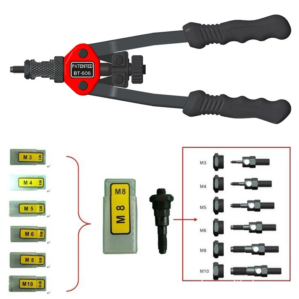 BT-605 ручной тянуть заклепки гайка пистолет клепки инструменты клепальщик гайка инструмент тяжелая рука Inser ручной оправки M3 M4 M5 M6 M8 ручной