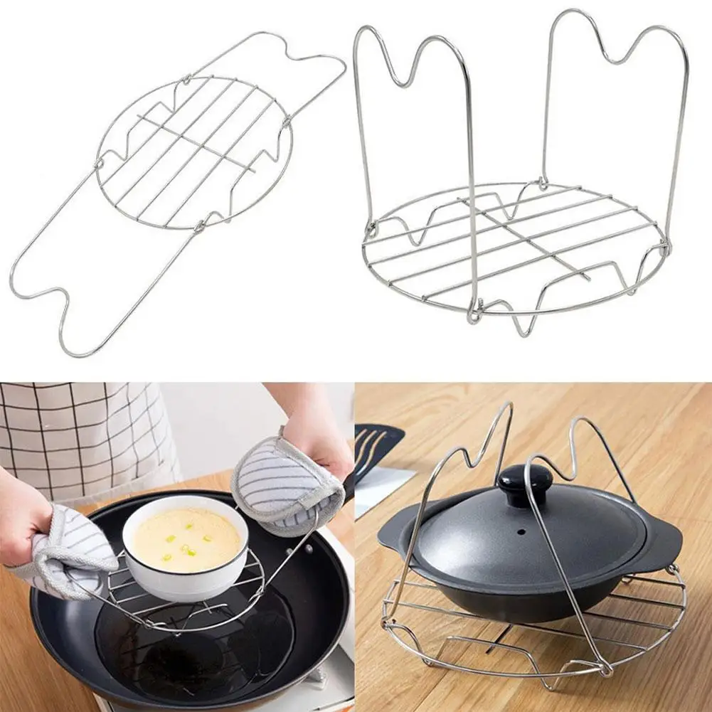 

Stainless Steel Round Pot Steamer Rack Stand with Handles Home Kitchen Cookware