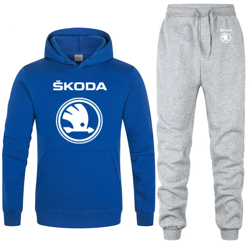 Hoodies Men Skoda Car Logo Printed unisex Sweatshirt Fashion Men Hoodie hip hop harajuku Casual Fleece Hoodies Pants Suit 2Pcs - Цвет: 810