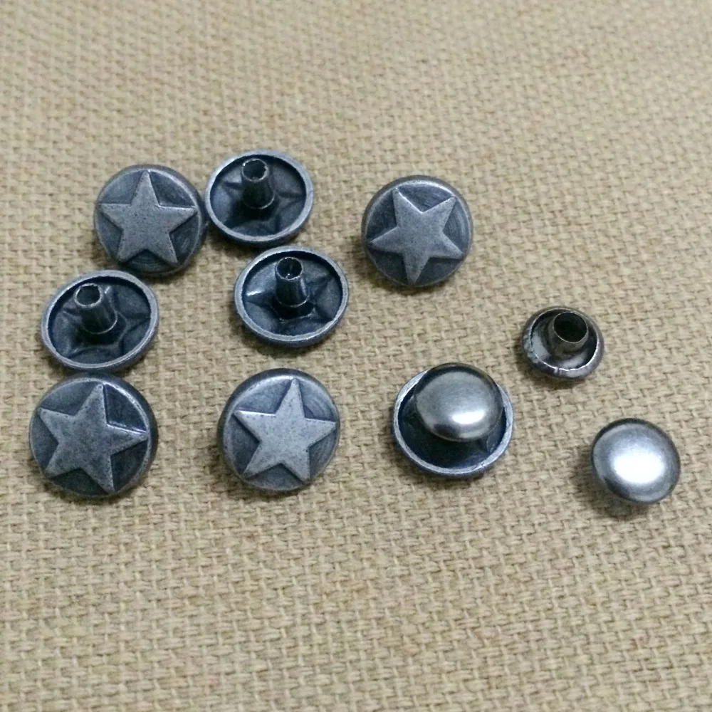 New 50PCS 9.5MM Antique Silver Round Star Studs Rivet Punk Bottom Star Studs Spike Shoes Belt