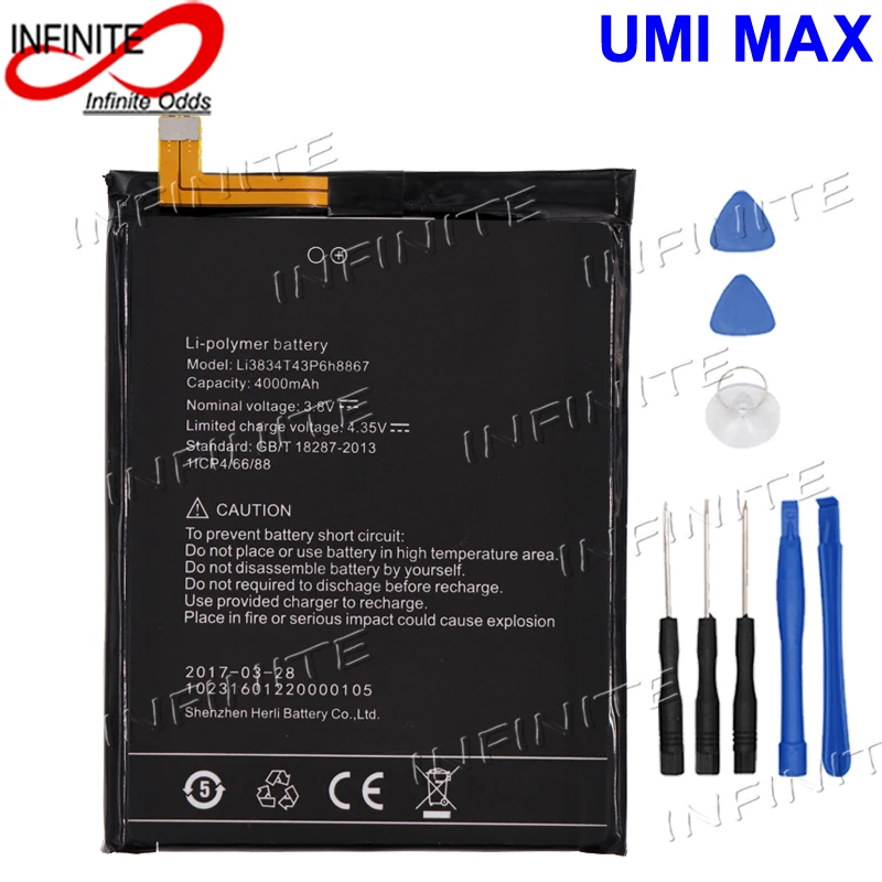 Аккумулятор для UMI MAX высокое качество 4000 мАч телефон Li3834T43P6h8867 + Инструменты |