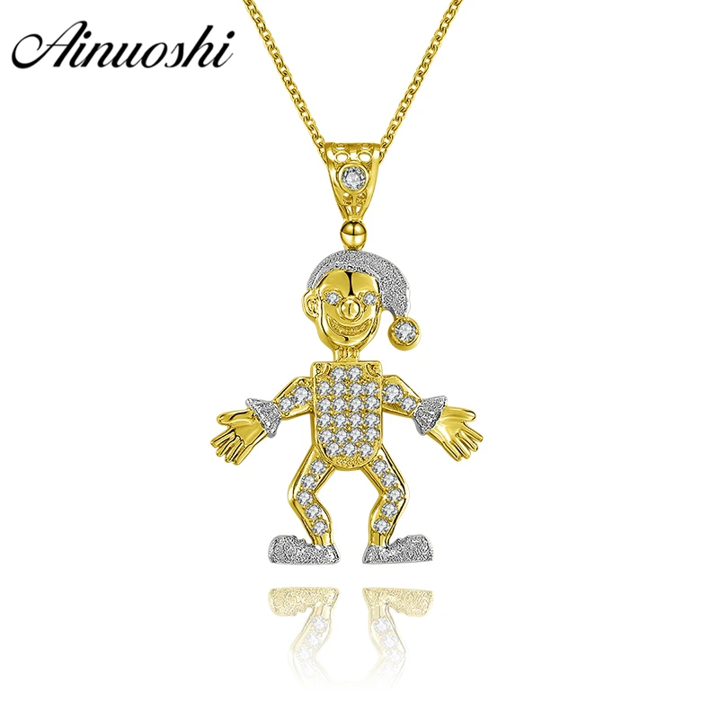 

AINUOSHI 10K Solid Yellow Gold Pendant Comic Clown Pendant SONA Diamond Woman Men Christian Gold Jewelry 3.2g Separate Pendant