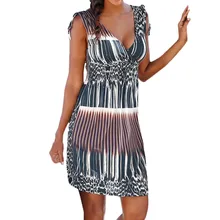 CHAMSGEND Горячая женская без рукавов v-образным вырезом талии Yaomi ретро печати платье повседневное модное пляжное платье Элегантное свободное платье