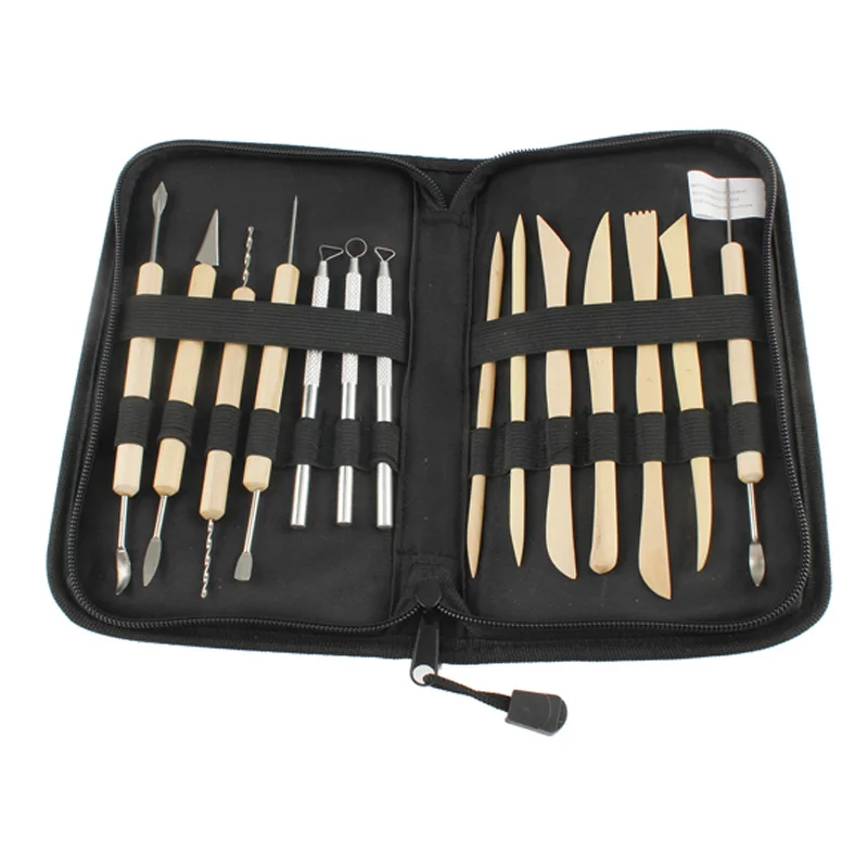 

Pack of 14 Wooden Metal Pottery Clay Sculpture Handled Hand Crafts Tools Professional Sculpture Tools with Case