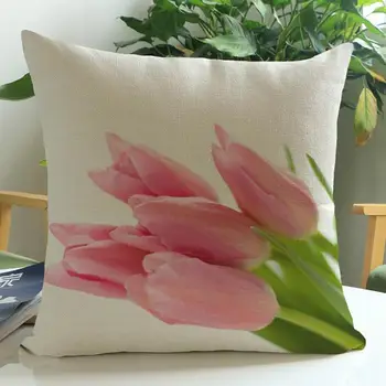 

2019 Modern Country Style Pink Flower Tulip Soft Plush Pillow Case Decorative Use For Home Car And Office Cushion Cover