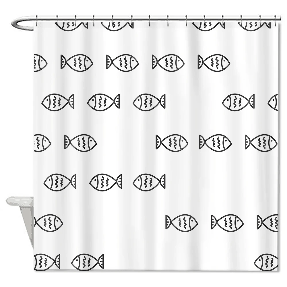 Modern Style 72*72" Bathroom Curtain Custom White Fish Pattern Home