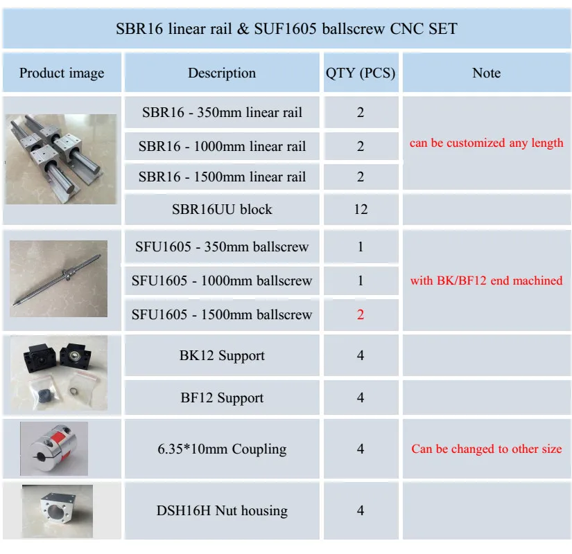 6 комплектов линейной направляющей SBR16 300 мм/700 мм/1100 мм и другой длины+ SFU1605 шариковый винт+ BK12/BF12+ гайка Корпус CNC части - Цвет: SBR16-350 1000 1500