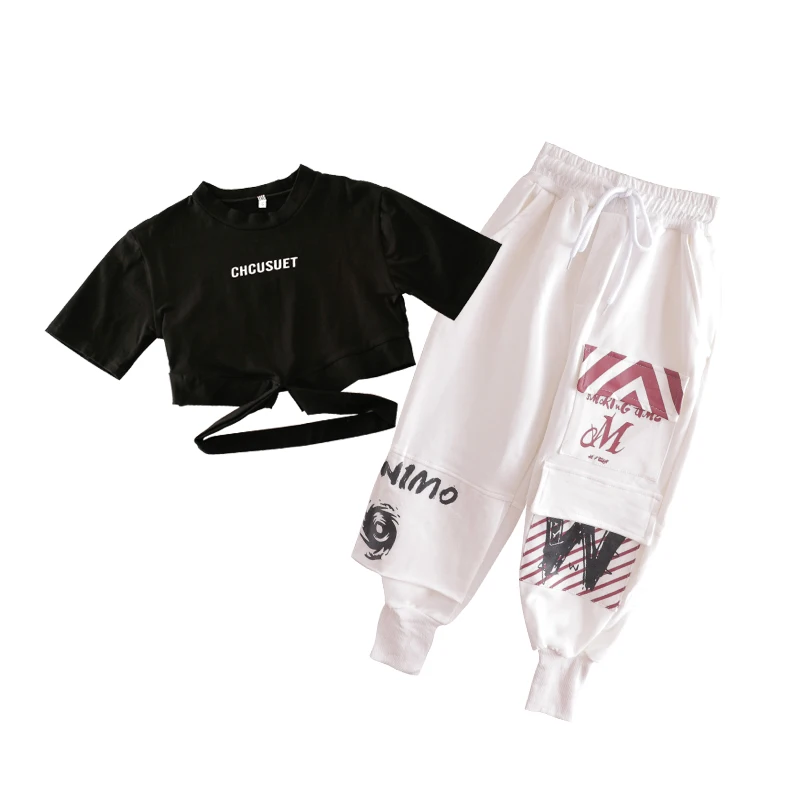 Kids Hip Hop Clothing Outfits Jazz Dance Costume for Girls Cropped Tshirt Top Silver Jogger Pants Ballroom Dancing Streetwear