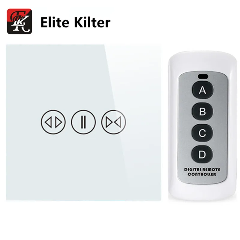 

EU/UK Standard Tempered Galss Electric Touch Screen Curtain Switch With Backlight Display + Remote Control