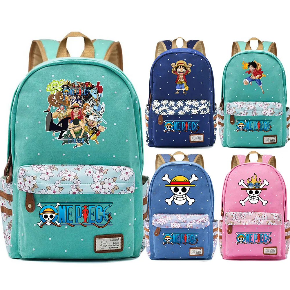 

Anime Skull One Piece Monkey D Luffy Flower Dot Boy Girl School bag Women Bagpack Teenagers Schoolbags Canvas Femme Backpack
