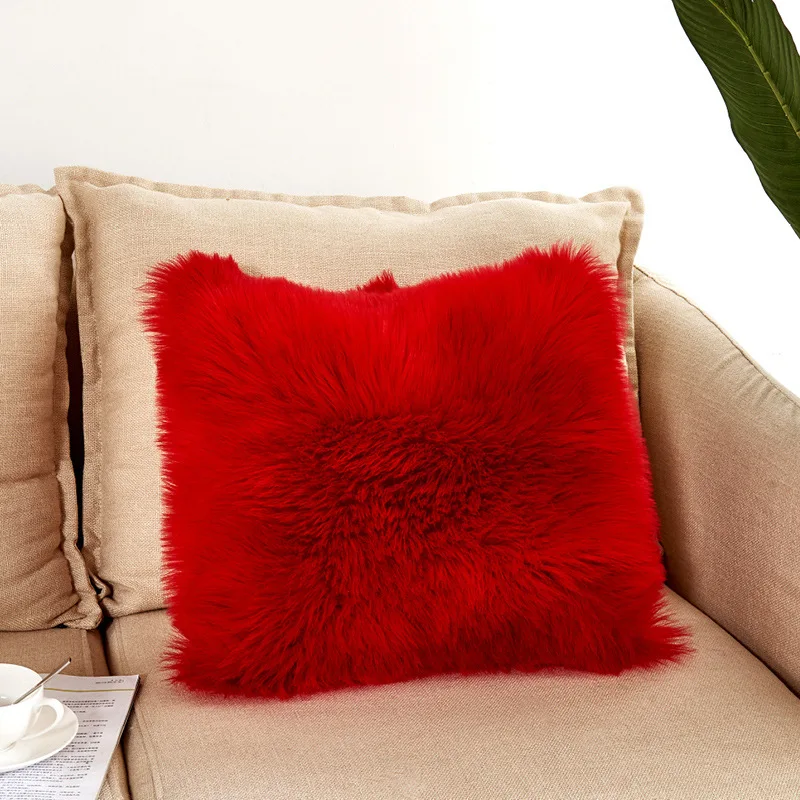 

Hot Sale Multi Colors Plush pillowcase Sheepskin Fleece Throw Pillow Case washable Artificial Wool pillowcover