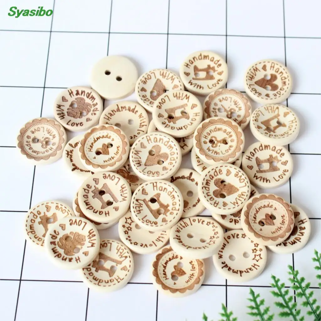 

(10pcs each) 20mm Handmade With Love Buttons Unfinished Natural Wooden Button Suppliers Sewing Button 0.8"-AD0167