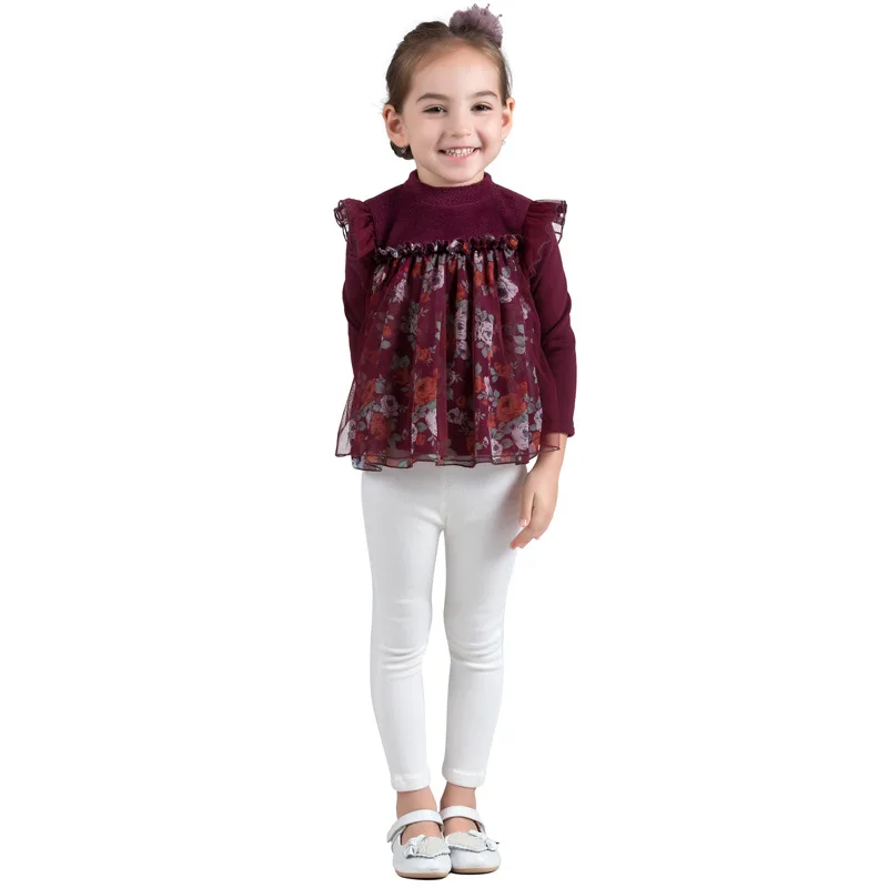 VYU/детская блузка для девочек коллекция года, осенняя хлопковая Кружевная футболка с длинными рукавами Школьная блузка для девочек детская одежда топы для девочек, От 3 до 10 лет - Цвет: Фиолетовый
