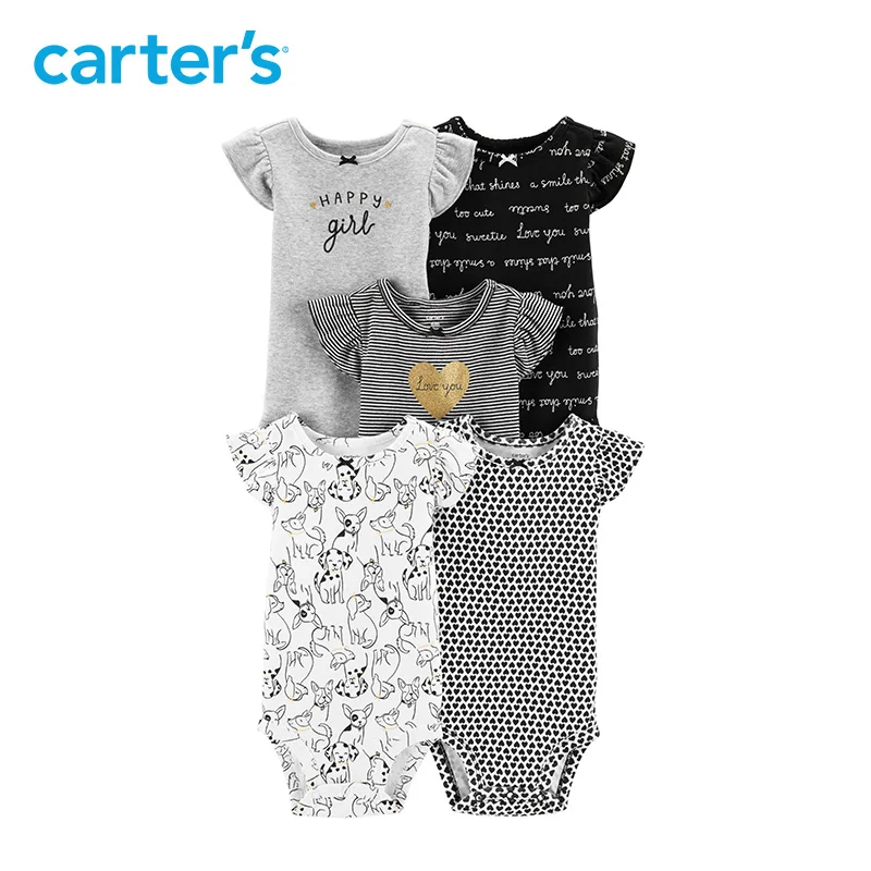 

Carters 5-Pack Flutter-Sleeve Bodysuits Fashion print short sleeved baby girl clothes newborn baby clothing 16640711