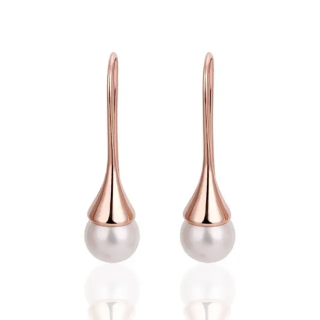 High Quality Rose Gold Color Women Earrings Jewelry Water Drop Rose Gold Color Women Earrings Jewelry Water Drop Pearls For Elegant