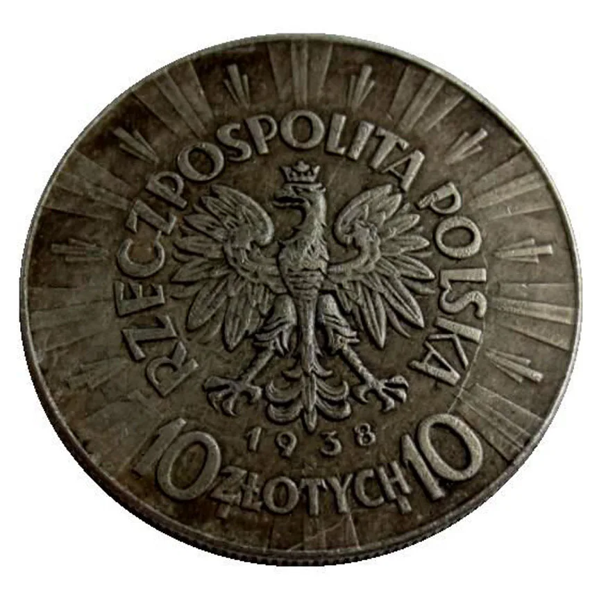 Дата 1934 1935 1936 1937 1938 1939 10 ZL непосредственный сбыт из Пилсудского Польша копия монет - Цвет: 1938
