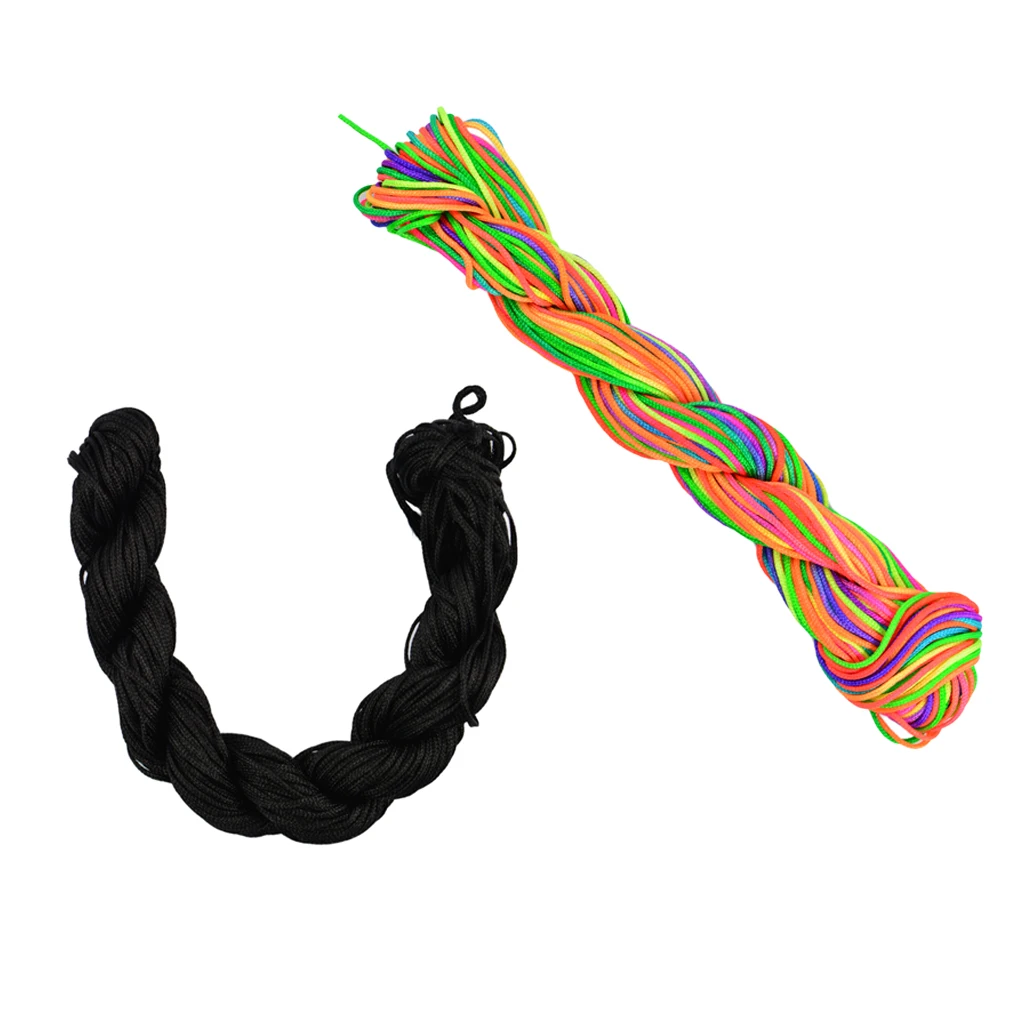 60 meters Nylon Braided Cord Macrame Beading DIY Thread String Kumihimo 1mm - Rainbow & Black
