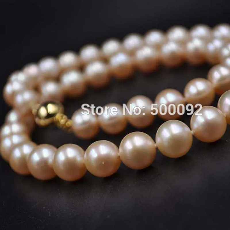 

Stunning 9mm round peach freshwater pearl necklace