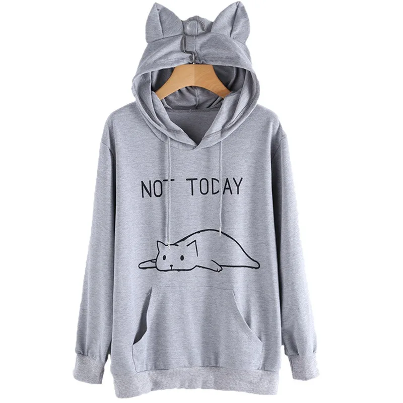 Cosy Women's Printed Long Sleeve Hoodies Pullovers Fashion Cat Ear Hooded Sweatshirts Women Tops Female Clothes harajuku KPOP H - Цвет: 1