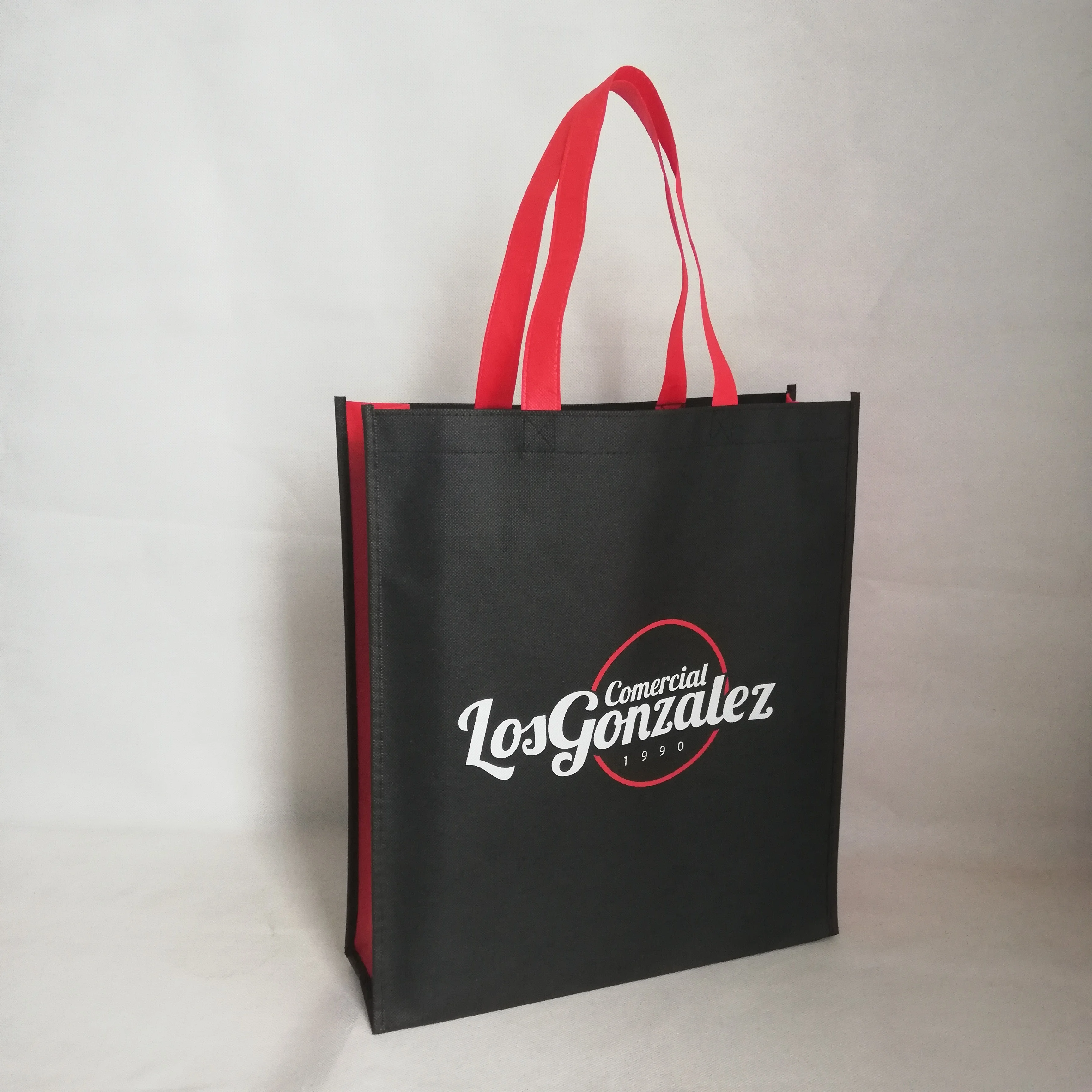 

Wholesales 500pcs/lot Custom Your Logo Budget Shopper Reusable Tote Bag Promotional Non-woven Grocery Bag Reinforced Handles