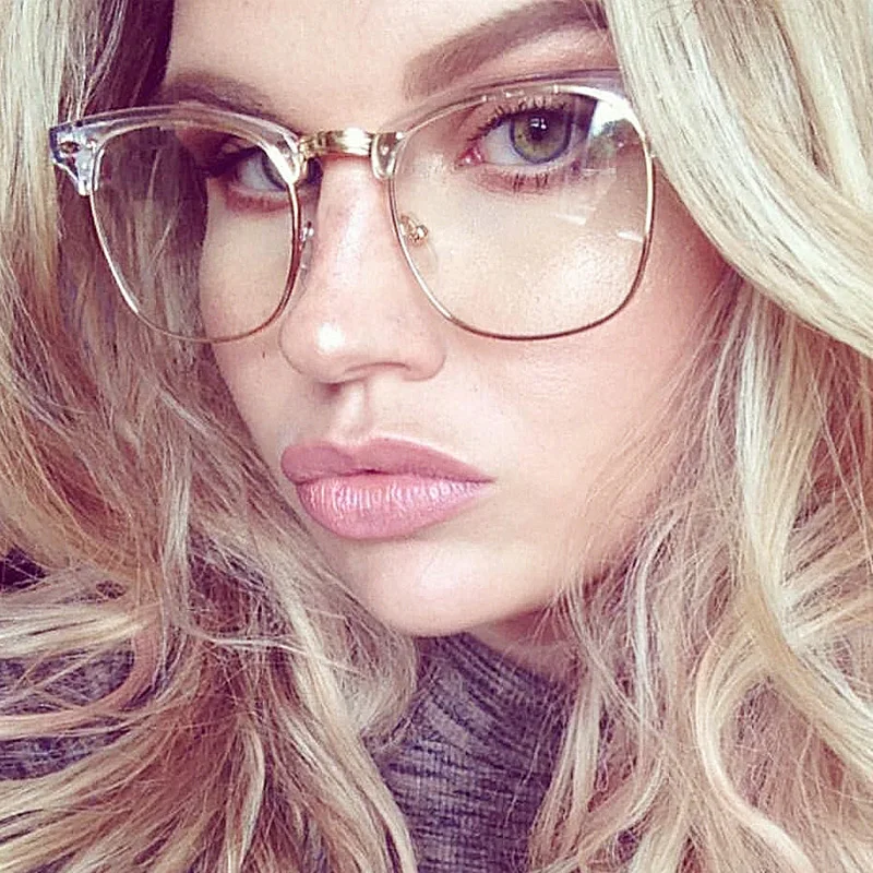 Half Frame Clear Glasses Myopia Clear Frame Glasses Women Men Spectacle Frame Gold Clear Lens Optical