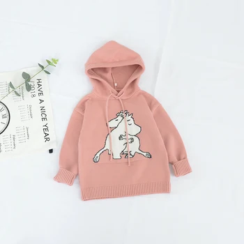 

Children's sweater new autumn and winter girls solid color hooded cartoon bear embrace headgear sweater bottoming tops