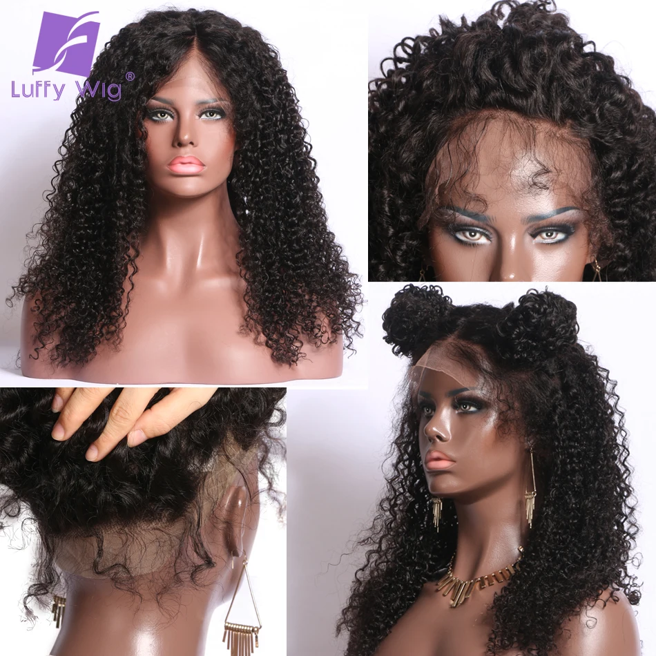 Luffy Kinky Curly 13x6 парик на кружеве с детскими волосами бразильские человеческие волосы парики без клея предварительно выщипанные Remy натуральный цвет для женщин