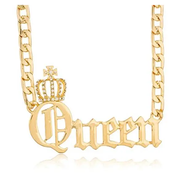 AlloyCrownedQueenPendantRhinestoneAdjustableCubanChainQueen