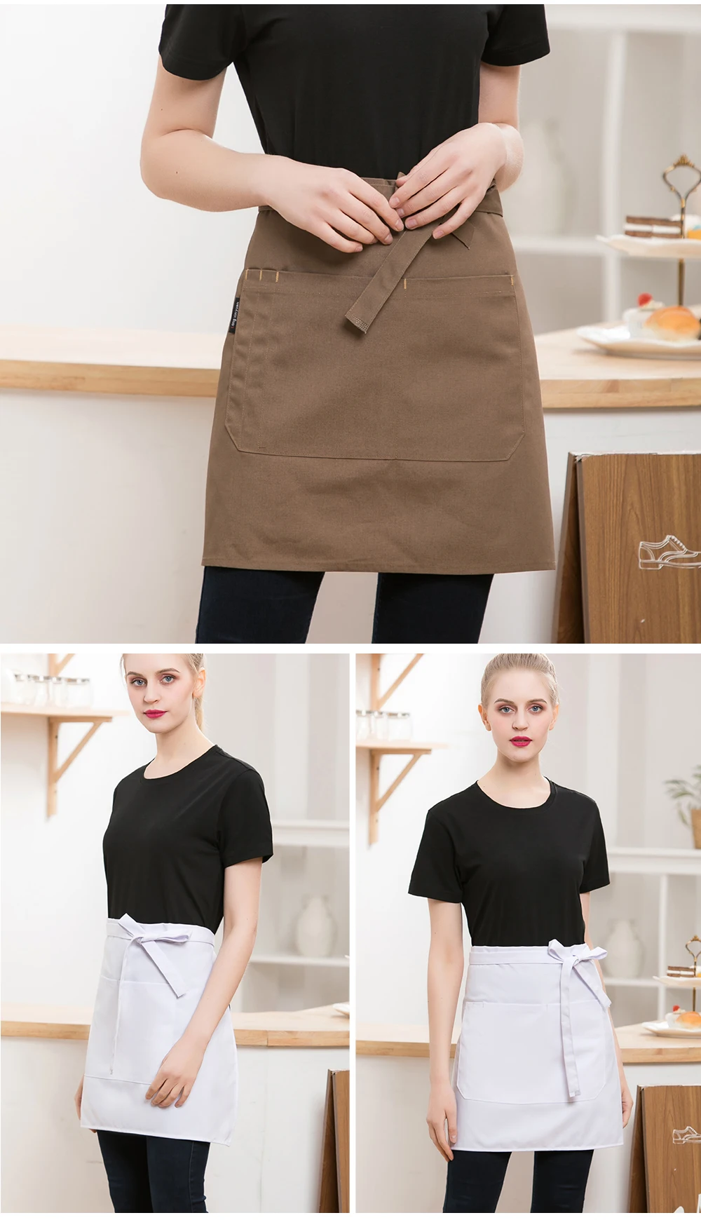 New short Aprons With Pockets Denim Half Body Cotton Cowboy Uniform Unisex Aprons for Kitchen Chef Waiter Cooking sushi costume