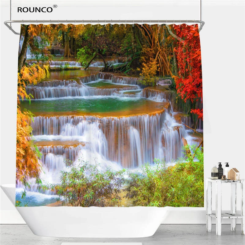 Beautiful Waterfall Flower Picture Print Shower Curtain Polyester
