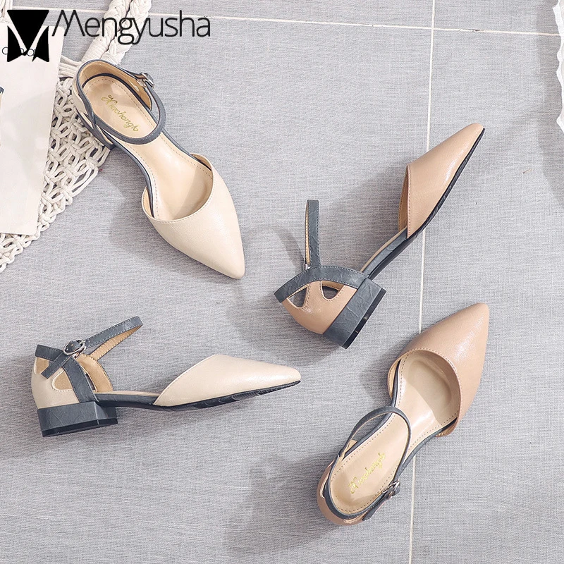 

Hollow Straps sandalias mujer 2019 women summer pointy gladiator shoes mixed color chunky heels sandals girl mary janes footwear