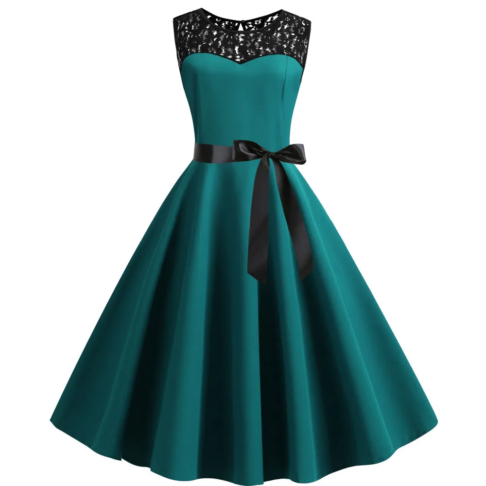 Ретро однотонное синее летнее платье 50s 60s готическое облегающее платье в стиле рокабилли винтажное кружевное платье размера плюс