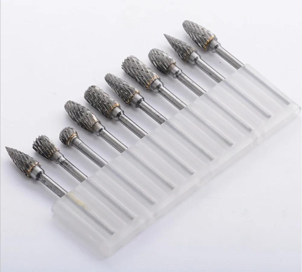 10 pcs/set 3MM Solid Carbide Rotary Burrs Bur Bit Set Dremel Rotary