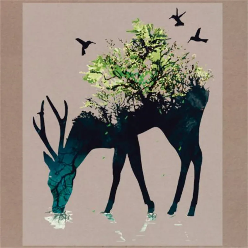 T shirt women heat transfer printing deer tree birds biker patch for clothes iron on patches clothing 3D stickers | Дом и сад