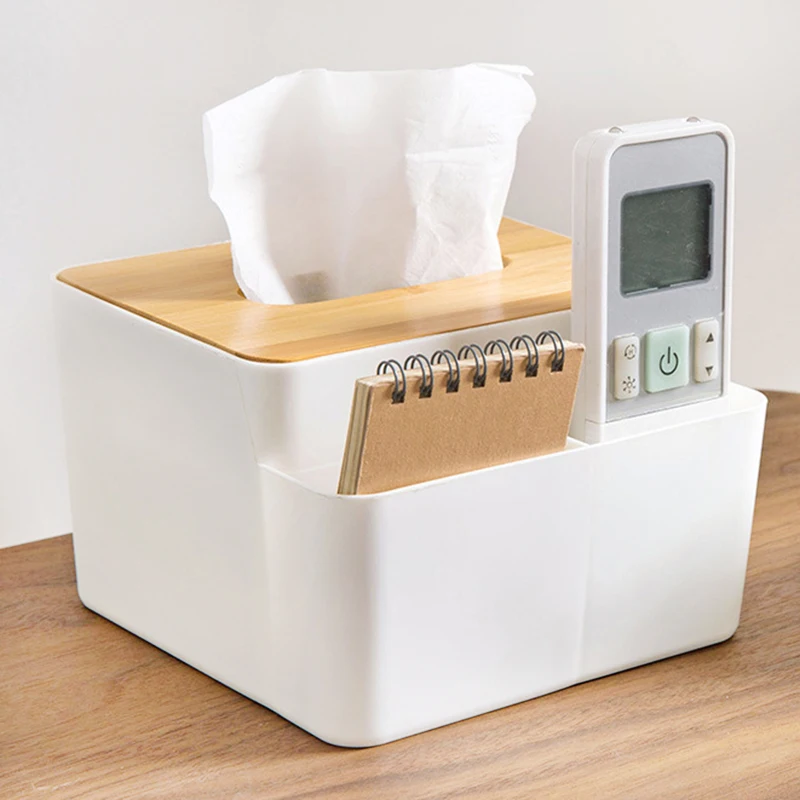 

Bamboo Wood Cover Plastic Tissue Box Napkin Towel Container Desktop Storage Box Paper Towel Holder For Office Home Decoration
