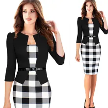 New 2015 Women Dress Summer Elegant Belted font b Tartan b font Lace Patchwork Tunic Wear