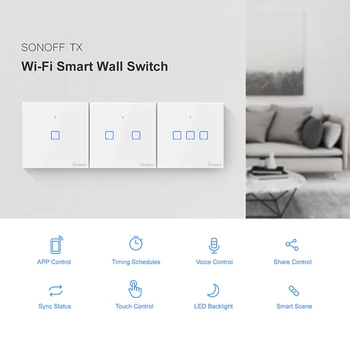 

SONOFF Smart WiFi Wall Light Switch APP/Touch Control Timer EU Panel Home Automation Compatible with Google Home/Nest & Alexa