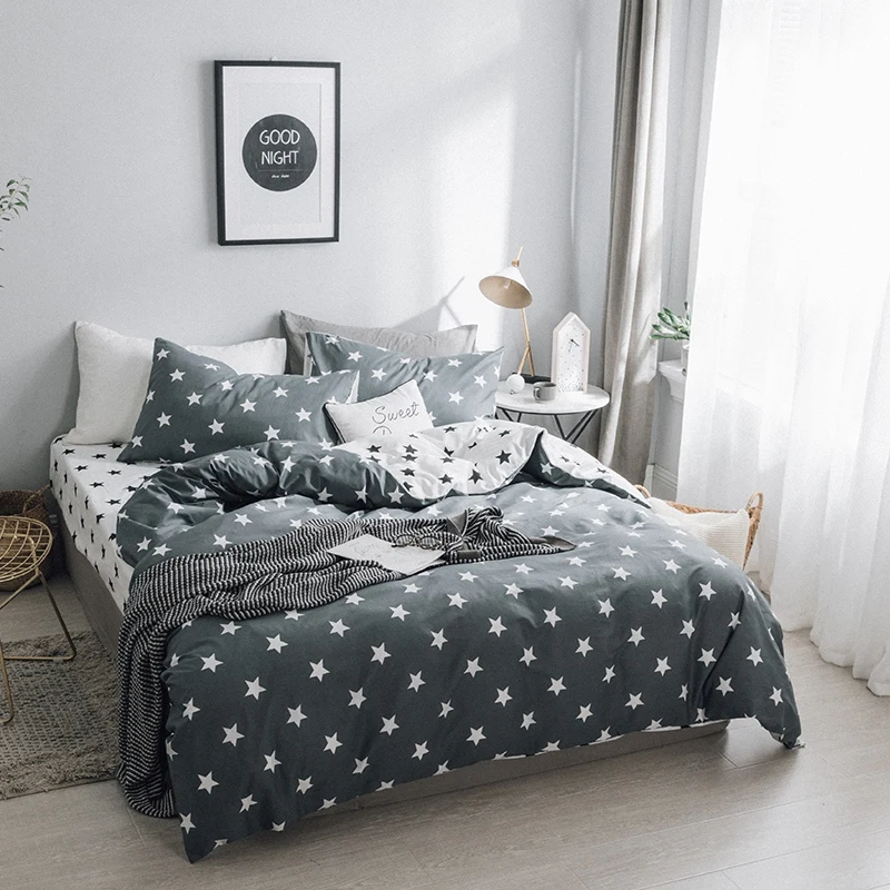 Fashion brief Home 100 cotton Bedding White stars Star domain Twin queen size Duvet Cover Sheet