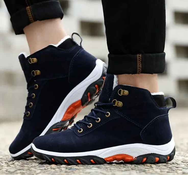 

Winter Shoes Men Lace-up Sneakers with Fur Warm Fleeces Large Size High Top Flat Casual Shoes Solid Wear Resistant Anti-skid