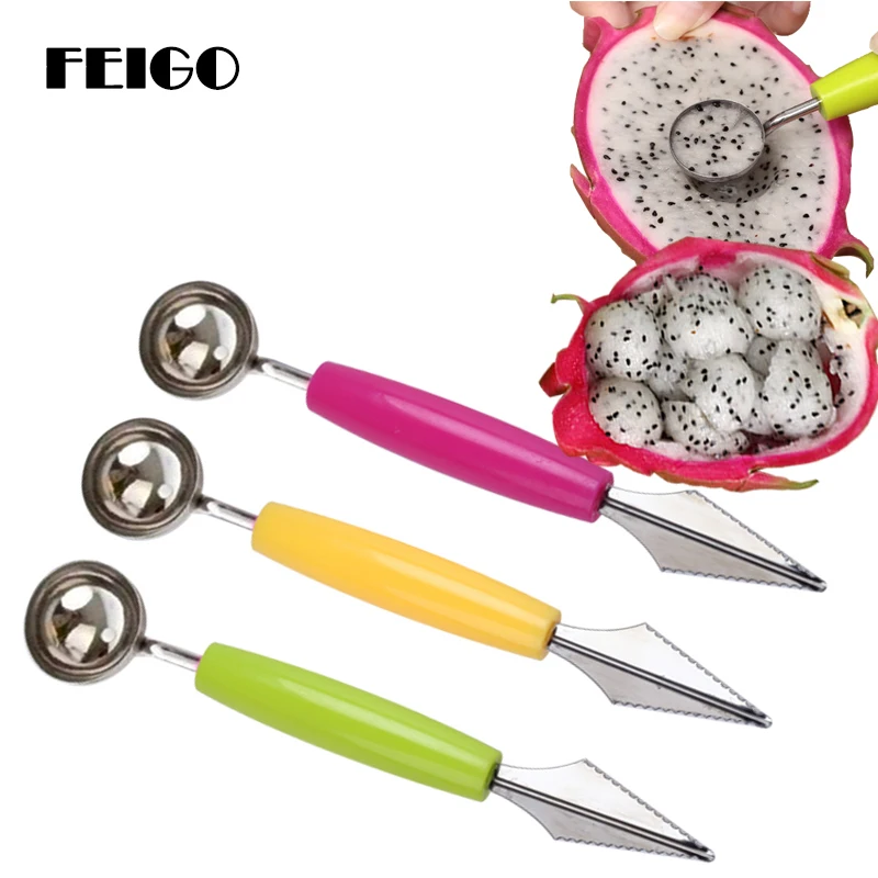 

FEIGO Double Head Dual-Use Stainles Steel Watermelon Digging Ball Fruit Carving Knife Ice Cream Spoon Kitchen Accessories F1029