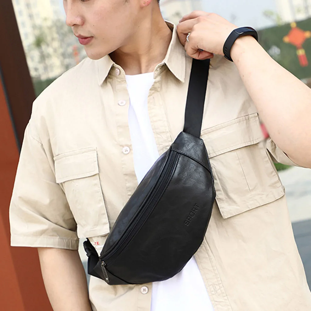 

Belt Bags Fanny Pack Men's Messenger Bags Zip Leather Messenger Shoulder Chest Bag Pocket сумка на пояс Dropshipping YJJ2