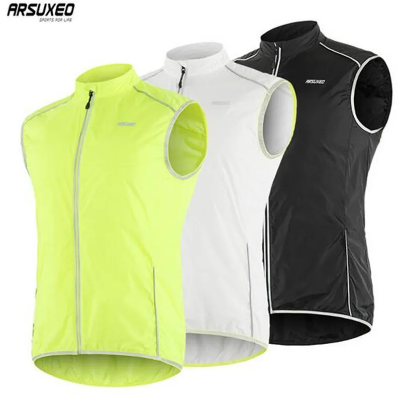 ARSUXEO Men's Cycling Vest Windproof Running MTB Bike Bicycle Reflective Clothing Sleeveless Jersey Jacket |