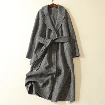 Осенне-зимнее длинное кашемировое пальто Женский Тренч осеннее однотонное пальто тонкий кашемир хорошего качества синяя шерсть C323 - Цвет: gray