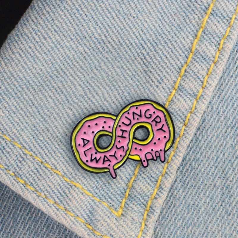 The number &quot8" shape donut and the word &quotalways hungry" above mean that all way forward stylish personality brooch |